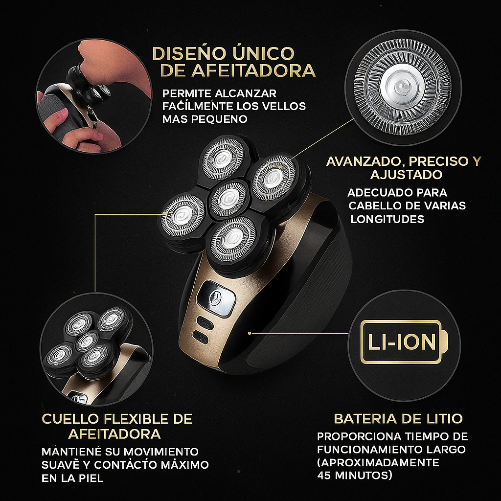 Kit Afeitadora Multifuncional LUXUR 5 en 1™ (Afeita, Perfila, Exfolia y Masajea)